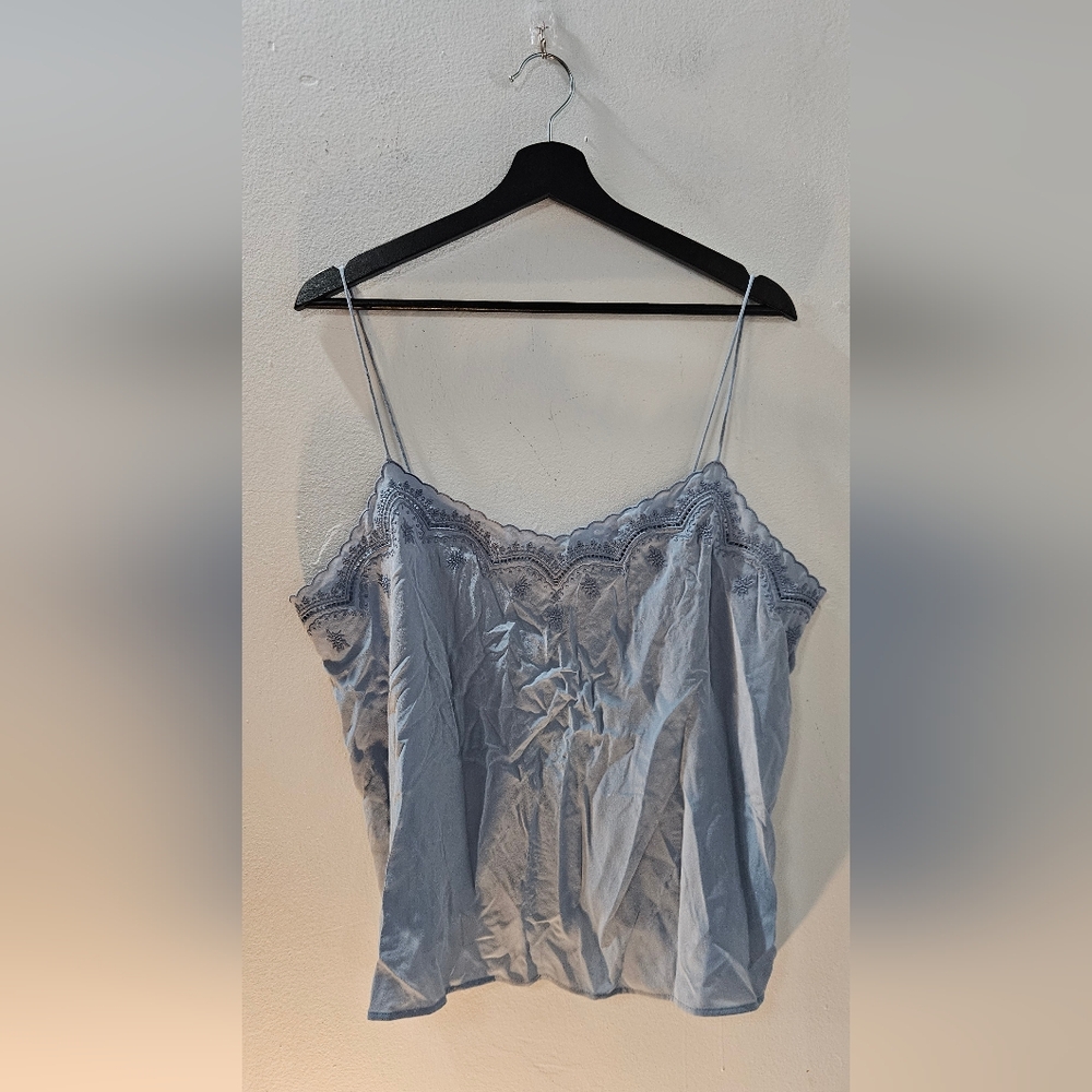Sezane Light Blue Lace-Trim Silk Camisole Tank